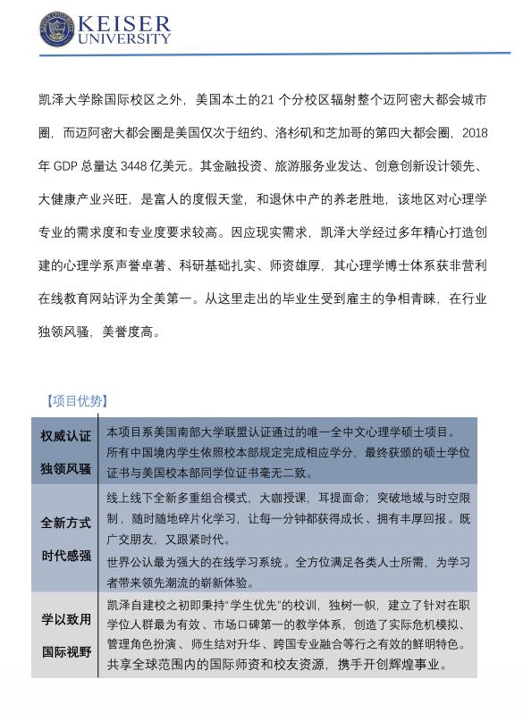 美國凱澤大學應用心理學碩士招生簡章